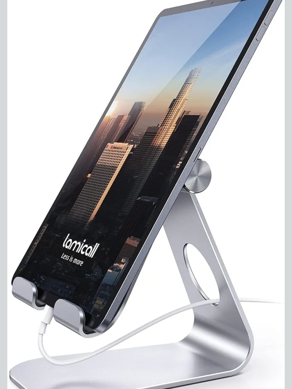 Silver Aluminum Tablet & Phone Stand — Adjustable Desk Holder